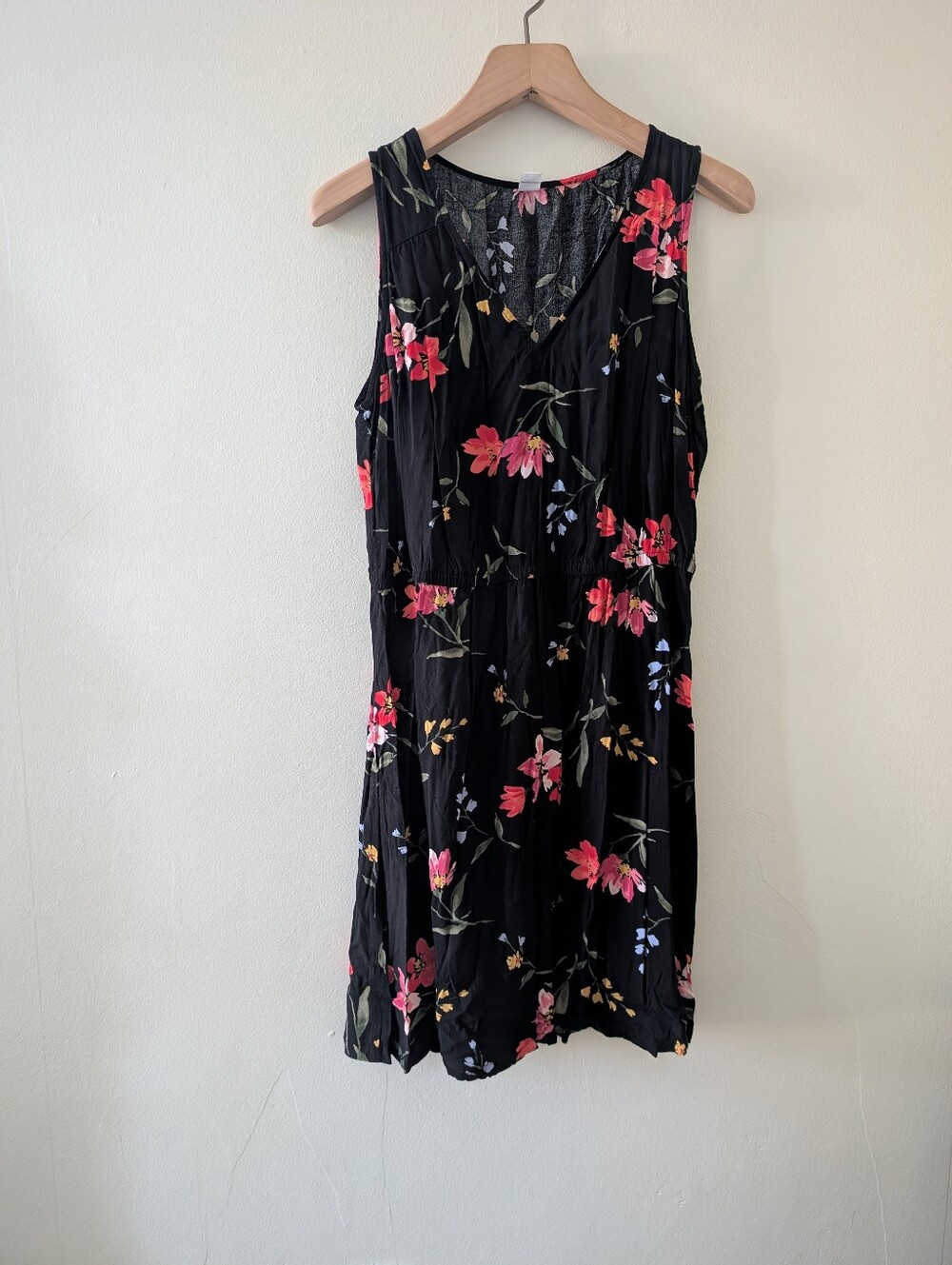 Old Navy Women's Fit & Flare Black Floral Midi Dress L